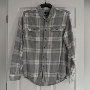 George Men's Long Sleeve Soft Button Down Flannel Shirt Medium Gray White Plaid